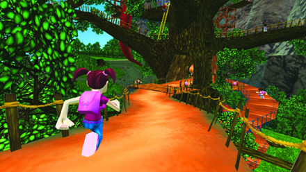 Screenshot of a female avatar exploring an island in the virtual world.