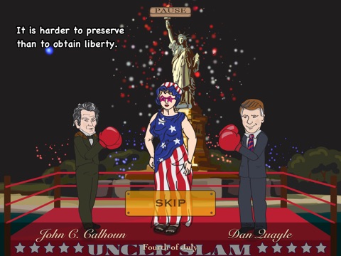 John C. Calhoun about to box Dan Quayle during the 4th of July. Columbia is again seen, this time wearing glasses exclusive to Vice Squad.