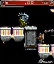 A screenshot of Ratchet and Clank facing a large enemy.