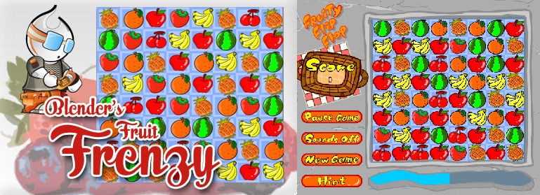 A side-by-side of "Blender's Fruit Frenzy" and "Fruity Flip Flop"