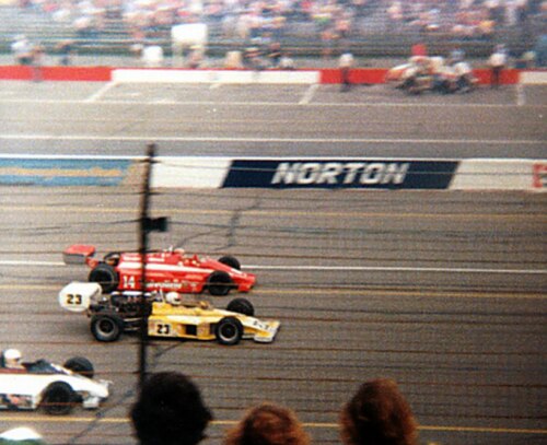 The front row of Foyt, McElreath and Sneva during the pace lap.