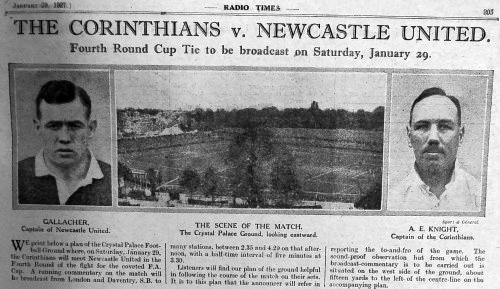 Radio Times reporting on the match being set for live radio coverage.