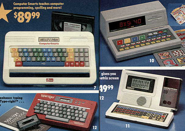 One of the few known advertisements for the second version of the ComputerSmarts (top left), alongside other children's educational computers.