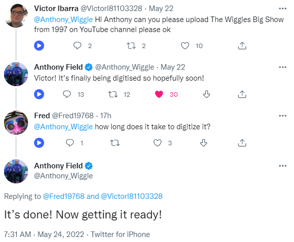 Screenshot of Anthony's tweets on Twitter confirming the digitizing process of the concert prior to it's release