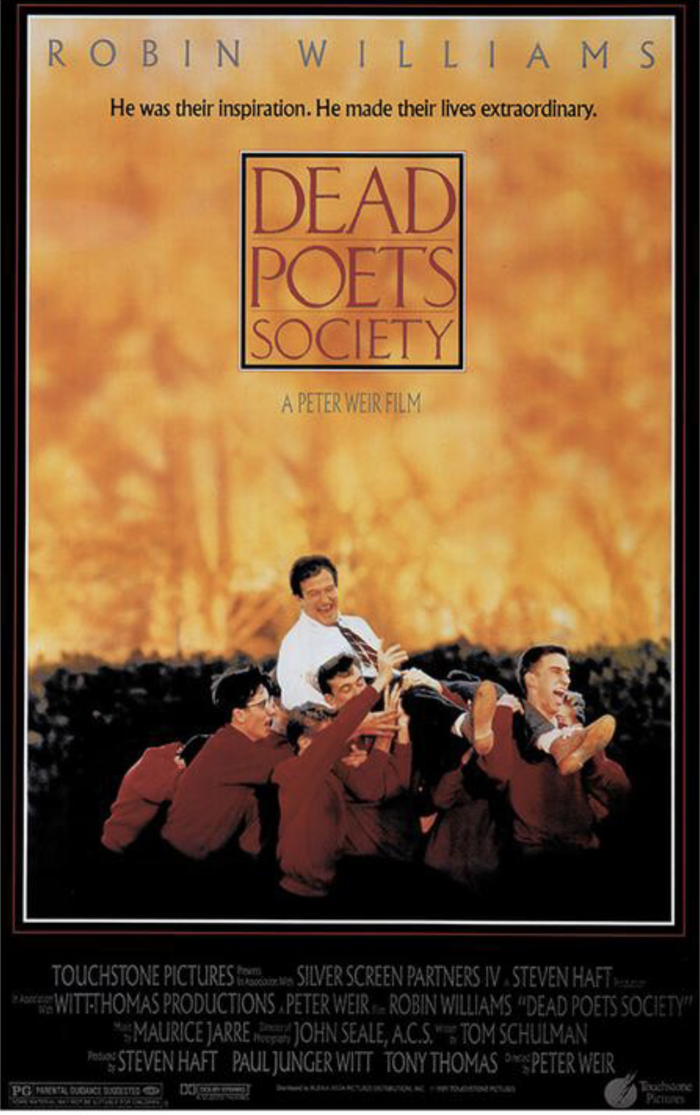Still from unknown Keating scene - Dead Poets Society (partially lost deleted scenes from Peter Weir teen drama film; 1989)
