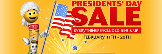 Promotional picture for the Presidents' Day 2010 Sale found on the archived blog. The TV ad for this sale is missing.