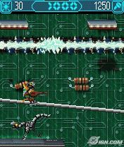 A screenshot of Ratchet riding a grind rail.