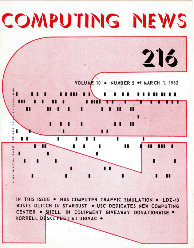 "Computing News" Issue #216 - Computing News (partially found early computer magazine/newsletter; 1950s-1960s)