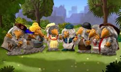 An early screenshot featuring The Wombles all together, some which are worried and some which are concerned.