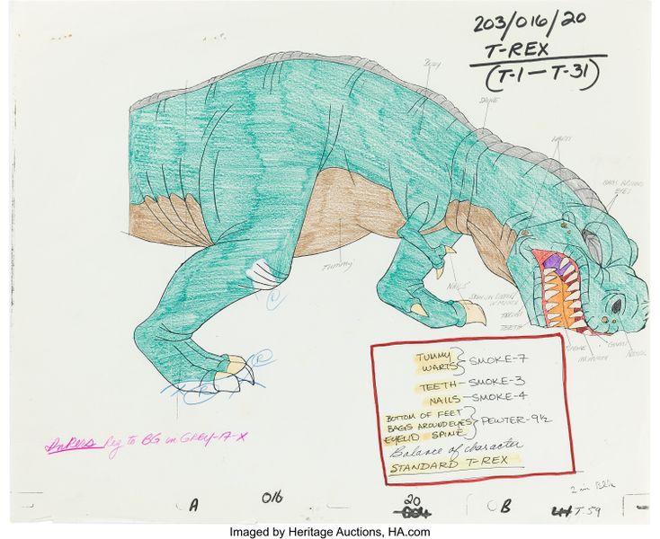 File:The Land Before Time Sharptooth Model Cel and Drawing Don Bluth, 1988 2.jpg