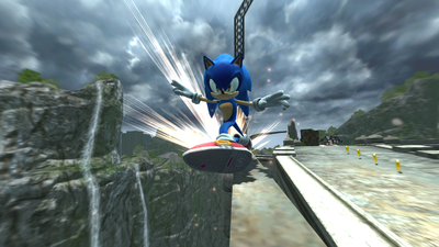 Close-up of Sonic grinding.