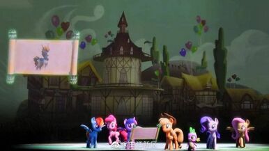 The Mane 6 being contacted by Tang Bao via (presumably) a "Magic Note".