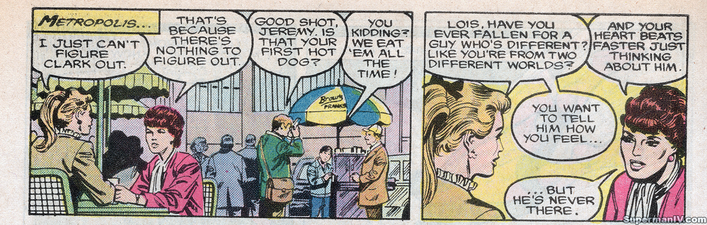 Panel from the film's comic book adaptation depicting the scene where Lois and Lacy talk at a cafe.