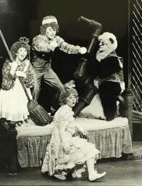 Raggedy Ann, Andy, Baby, and Panda build the bed boat (Broadway press photo)