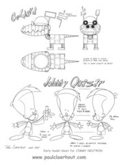 Concept art that features early sketches of Johnny and his robotic dog, Goddard