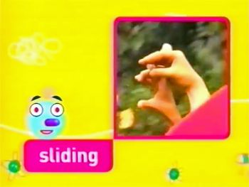 A screenshot from a Noggin commercial, featuring a clip from "Slide!".