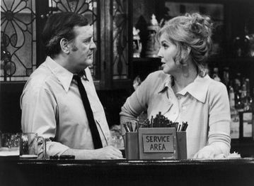 Eugene Roche and Anne Meara on the set of The Corner Bar