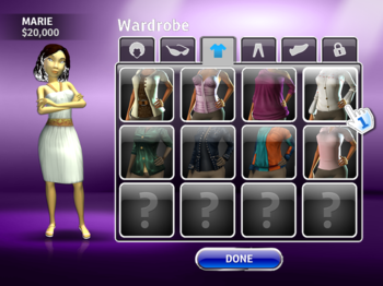 Character wardrobe selection.