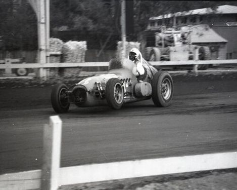 Roger McCluskey driving a Meskowski-Offenhauser during the race. He would finish seventh.