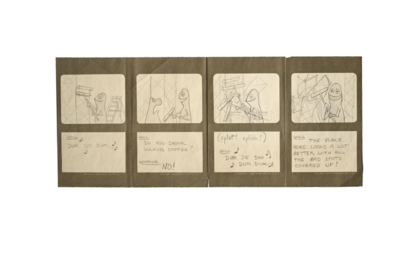 A storyboard of an unknown Wilkins Coffee commercial