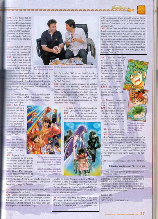 Page of Issue 97, an interview with Kurumada and James Pierre.