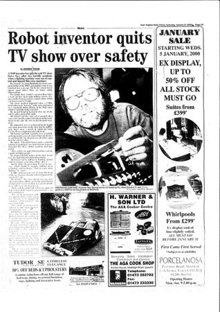 A low-quality scan of an East Anglian Daily Times article reporting on the Series 3 Roadkill accident.