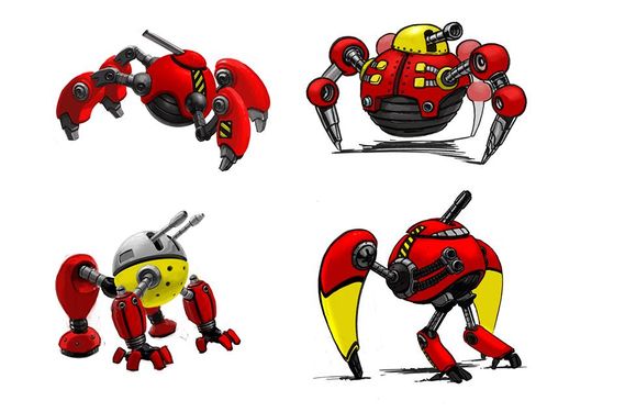 Concept art of possible designs for Eggman's original vehicle.