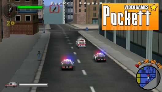 Two police cars chasing an ambulance.