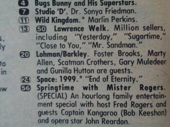 TV Listing of Yore, mentioning the special and two guests that appeared in the special