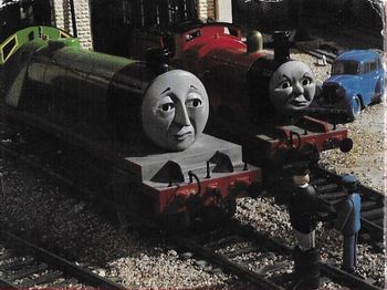 Henry with Sir Topham Hatt and James.