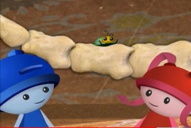 Another screenshot of the pilot with Millie, Geo, and an unknown bug character.