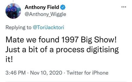 Screenshot of Anthony's tweet announcing the concert's discovery