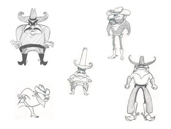 Sketches of the evil cowboy with whom Drew would have a showdown in the Wild West
