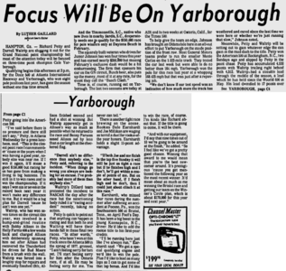 Spartanburg Herald reporting on Yarborough needing a pole position to qualify for the Busch Clash at Daytona.