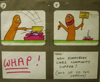 Partial storyboard for Community Coffee ad, "Everybody Likes Community Coffee".