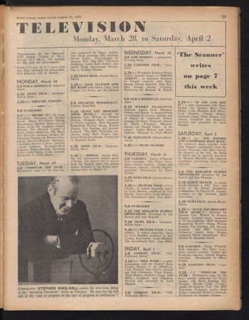 Radio Times issue listing the 2nd April, 1938 match.