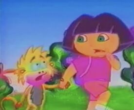 Dora walking with Boots.