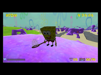 Spongebob's appearance when defeated (Stung by a jellyfish too many times.) "You've Been Zapped!" displays on the screen, but only for a short time.