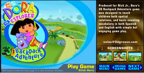 The title screen for Dora's 3-D Backpack Adventure.