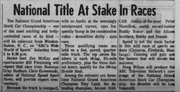 Newspaper clipping previewing the race and the ABC coverage.