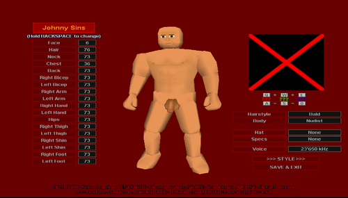 A screenshot of the uncensored version, showing the uncensored nude character model.