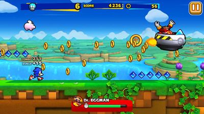 Screenshot of Sonic in Windy Hill, battling Eggman.