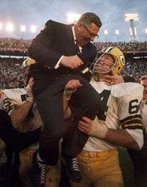 Sports Illustrated photo of coach Vince Lombardi and team Green Bay Packers following their win.