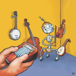 A concept illustration of Crash the Robot playing the strings.