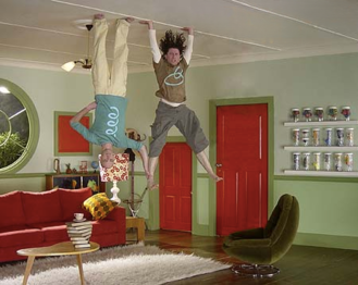 Promo for the pilot, depicting Shane stuck to the ceiling upside down, while David is also stuck to the ceiling, but the right side up.