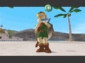 Link playin the Ocarina of Time on the beaches of Great Bay in The Legend of Zelda: Majora's Mask.