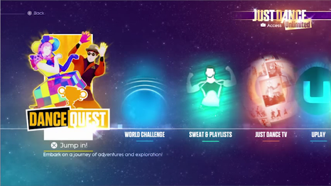 An in-game screenshot of the beta menu in dance quest game mode.