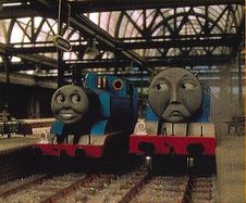 Thomas and Gordon at Knapford (From the back cover of the Japanese DVD release)