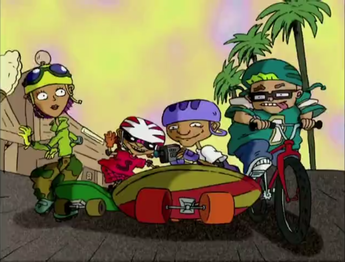 The main cast from left to right (Reggie, Otto, Twister, and Sam) as they appear in Rocket Beach.