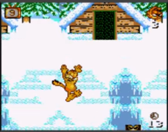 Screenshot of the Bonehead the Barbarian level in the Game Gear version of Garfield: Caught in the Act.